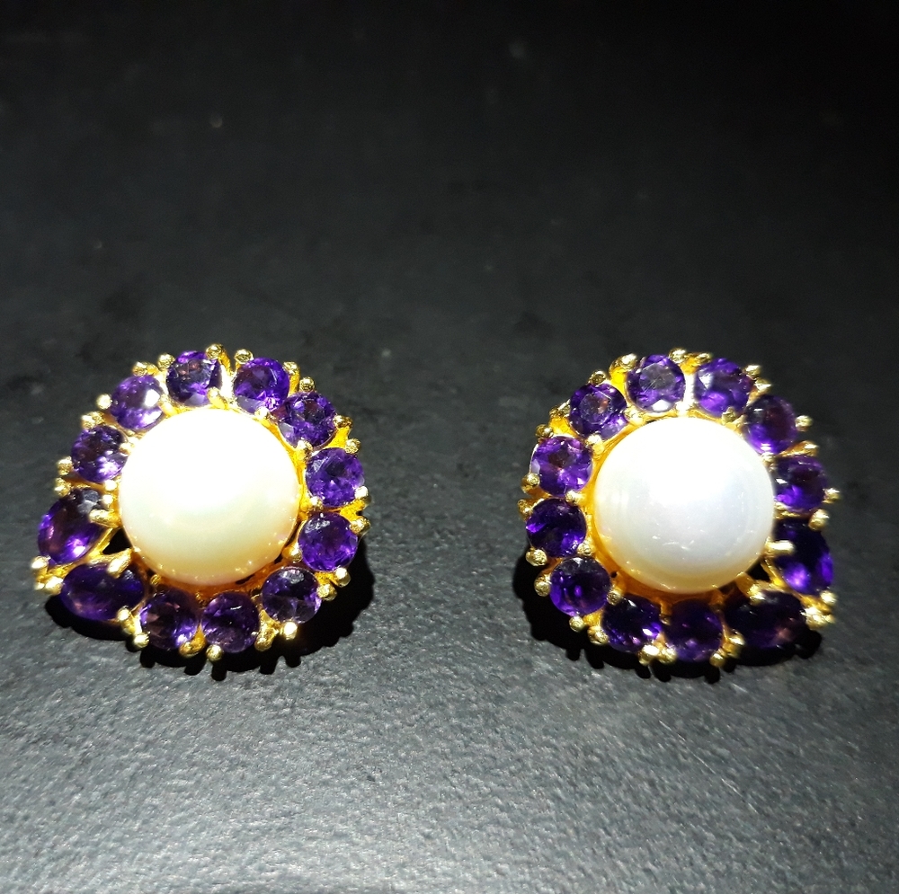 Natural Amethyst and Pearl Earrings c5